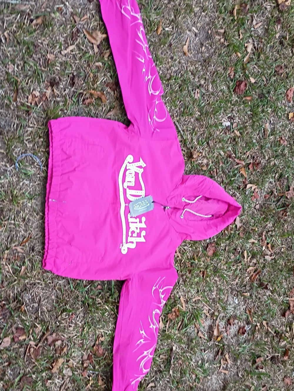Hot Pink Hooded Pullover with White Graphic